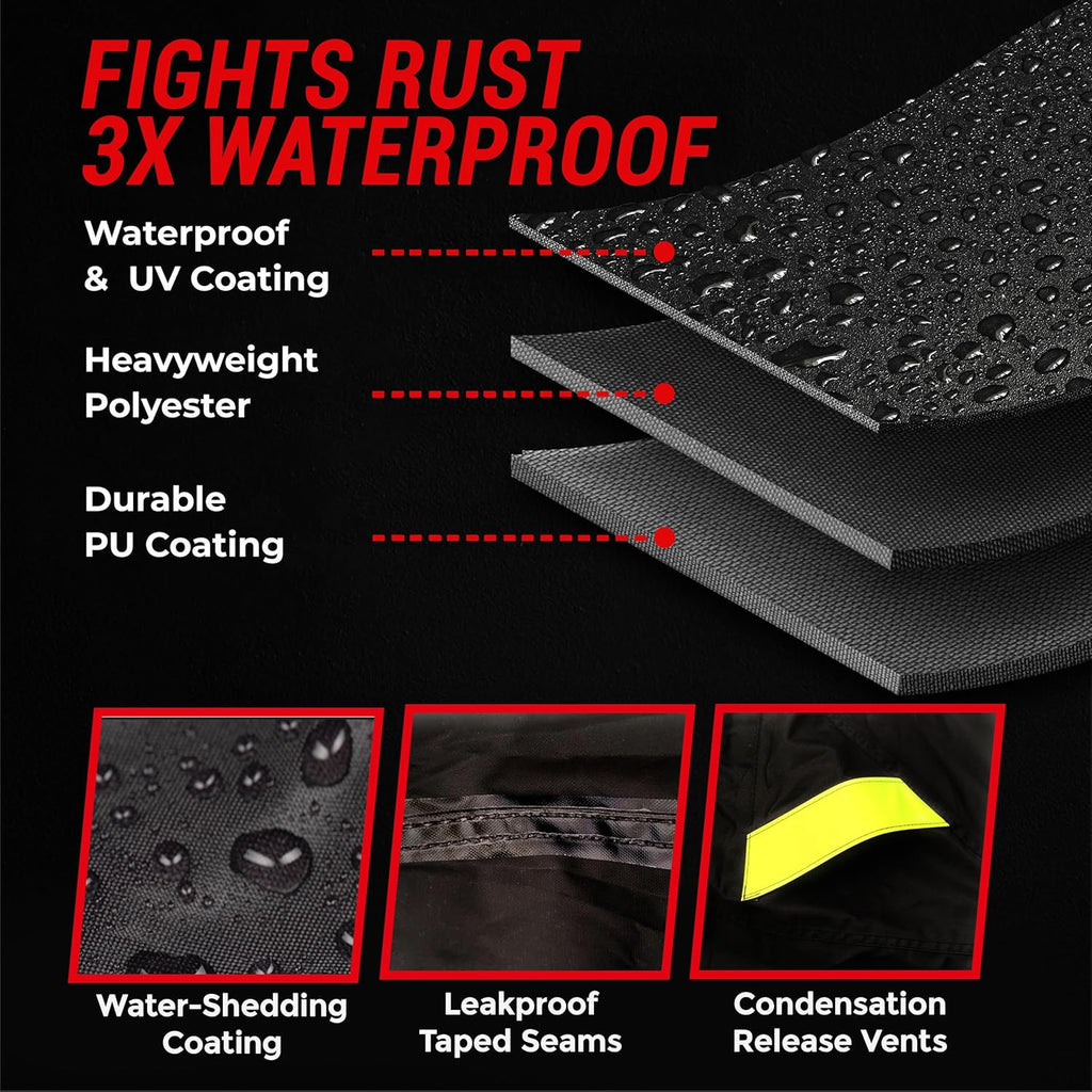 Badass Moto Motorcycle Cover - Waterproof & Heavy Duty All-Season Protection | Fits Harley Davidson & Cruiser Bikes, Large 97L