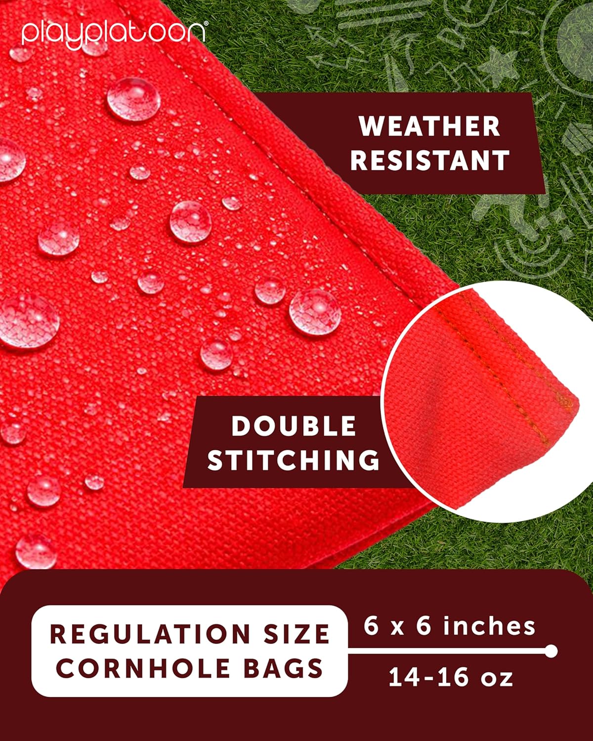 Play Platoon Cornhole Bags - Weather Resistant Set of 8 | Regulation Size & Weight with Tote Bag