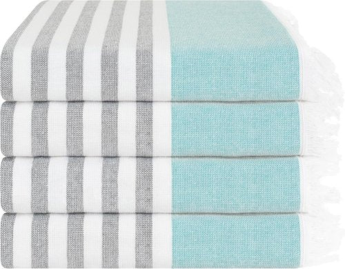 American Soft Linen 100% Cotton Turkish Peshtemal Beach Towels - 4 Pack, 35"x60", Sky Blue for Pool & Beach Use