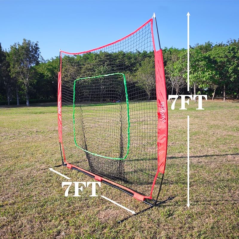 Red 7x7ft Baseball Net - Pop-Up Frame Pitching & Hitting Practice Net