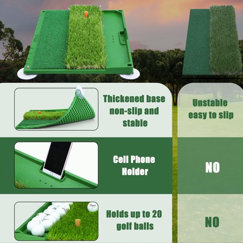PGM 3-in-1 Golf Hitting Mats Practice with Ball Tray, Golf Hitting Training Aids for Backyard Driving Chipping Indoor Outdoor (Include Golf Tees)