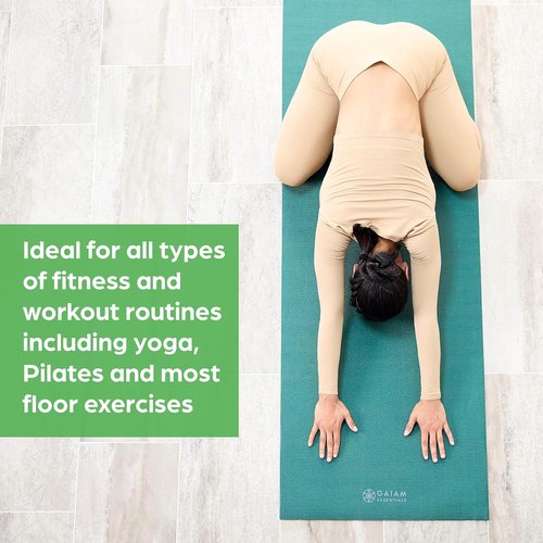 Gaiam Essentials Yoga & Pilates Mat - 1/4" Thick (6mm) with Easy-Cinch Carrier Strap for Comfort & Support