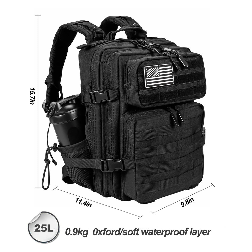 LHI Tactical Military Backpack for Men and Women 25L Army Assault Pack Bag Large Rucksack with Molle System - Black