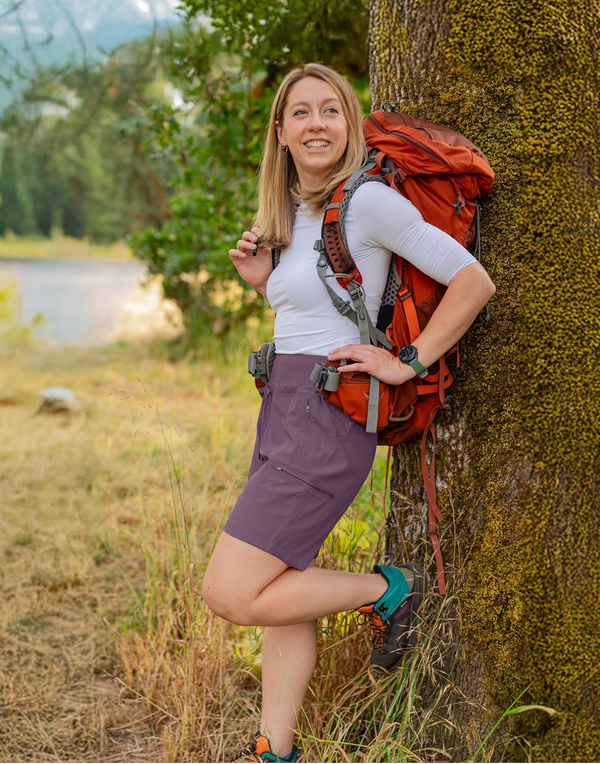Obla Women's Hiking Cargo Shorts - Quick Dry, High Waisted, 7-Inch Length, Zipper Pockets for Summer Adventures