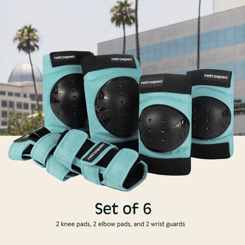 Retrospec Knee Pads, Elbow Pads & Wrist Guards for Men, Women & Kids - Protective Gear for Skateboarding, Roller Skate, Rollerblade, BMX & Scooter - Multi Sport Pad Set - Spring Mint - Adult (15+)