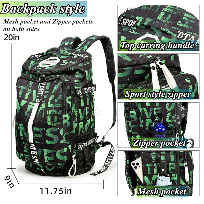 4‑Way Waterproof Gym Duffel Bag with Shoe & Laptop Compartment – Green (Variation: Green)