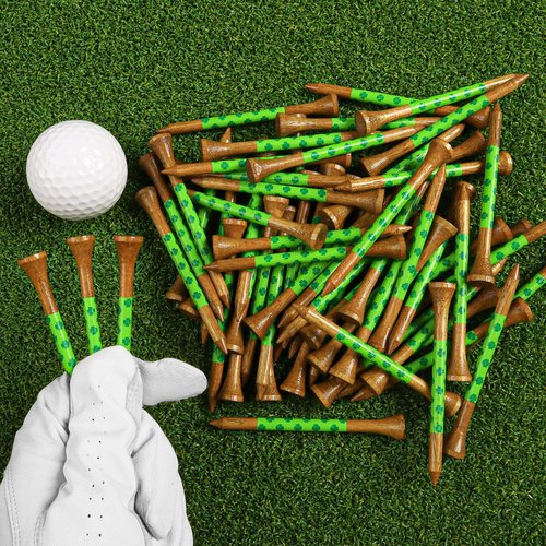 Amy Sport Golf Tees Western Birch Wood 5X More Durable 5X Stronger Value 50 Pack 1 1/2 2 3/4 3 1/4 Inch, Reduce Friction Wooden Long-Lasting, Spin Tall Sturdy Base for Stability (Clover, 3 1/4 Inch)