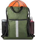 BeeGreen Moss Green Drawstring Bag - Heavy-Duty Cinch Sack with Shoe Compartment & Mesh Pockets