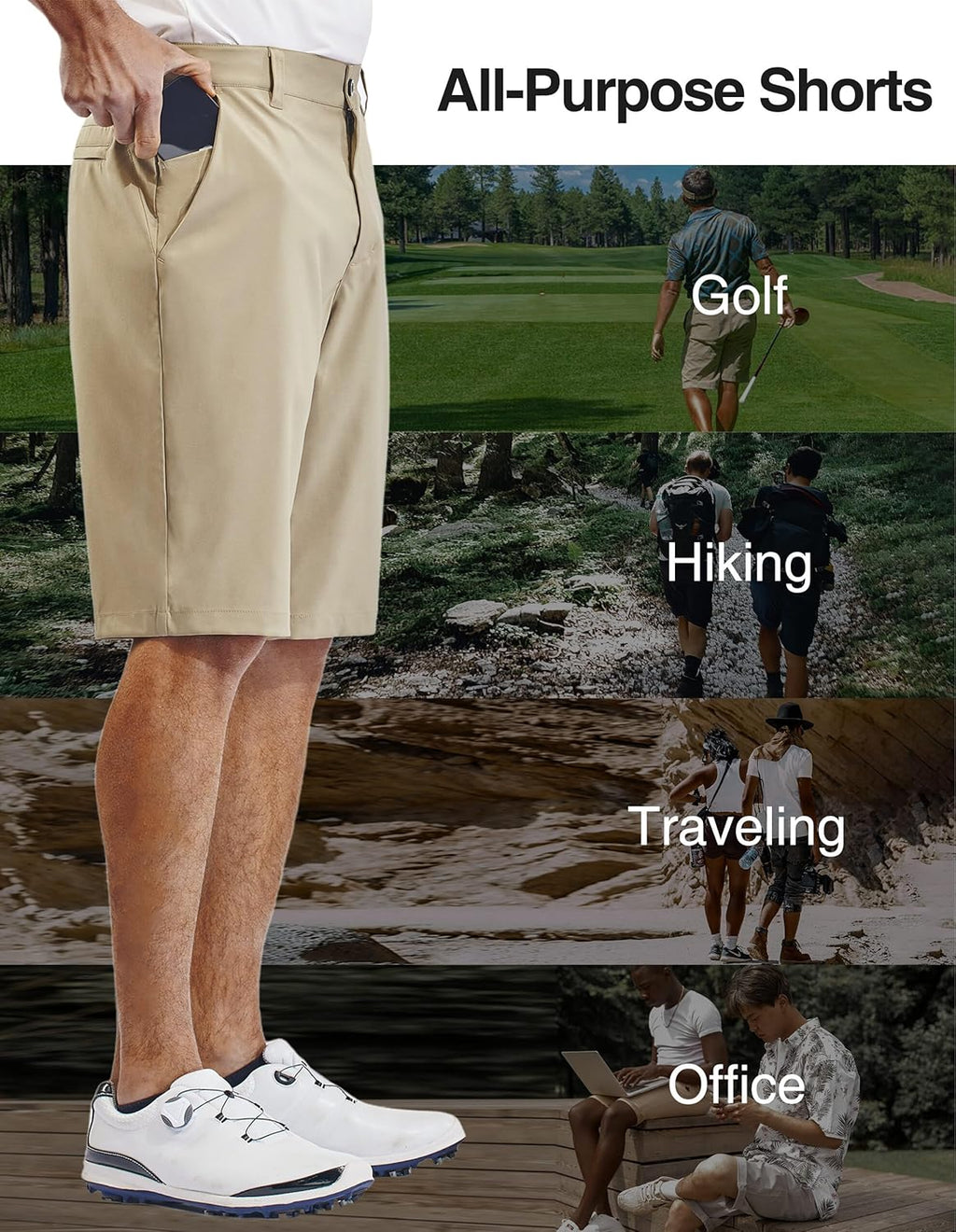 PULI Men's Golf Hiking Shorts - Lightweight Quick-Dry Casual Wear | 12"/10" Inseam with Pockets
