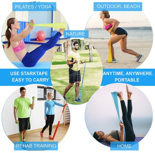 Starktape Resistance Bands Bundle. 5 Bands Set and 8 Yard Band Physical Therapy Professional. Non-Latex Elastic Exercise Fitness Workout Band for Pilates, Rehab, Yoga, Pilates, Training. Medium Green
