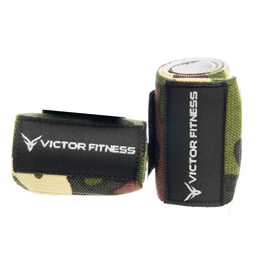 Victor Fitness 18" Powerlifting Wrist Wraps - Perfect for Weightlifting, Strength Training, Bodybuilding (Camo)