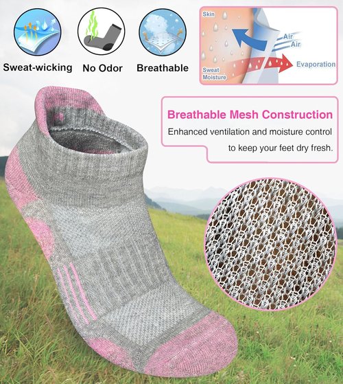 Heyoboy Women's Athletic Running Socks - Thick Cushioned Anti-Blister Wicking Ankle Socks | 5 Pairs