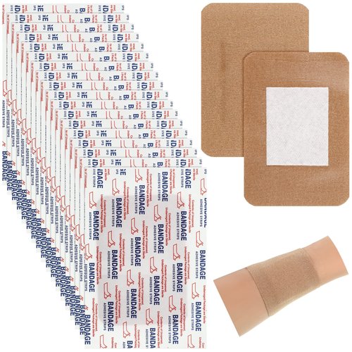 Marsui 100 Pcs Large Bandages 3 x 4 Inch Wound Care Flexible Adhesive Bandages Latex Free Fabric for and Protect Wounds Large Size for First Aid Wound Care Assorted