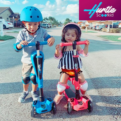 Hurtle ScootKid 3-Wheel Kids Scooter - Child & Toddler Toy Scooter with Built-in LED Wheel Lights, Fold-Out Comfort Seat (Ages 1+) (Graffiti)