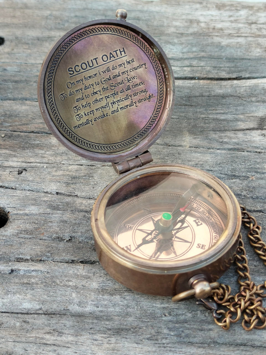 SAYRA NAUTICALSS Personalized Brass Compass | Vintage Brass BOY Scout Oath Compass Personalized Compass with Woooden Box