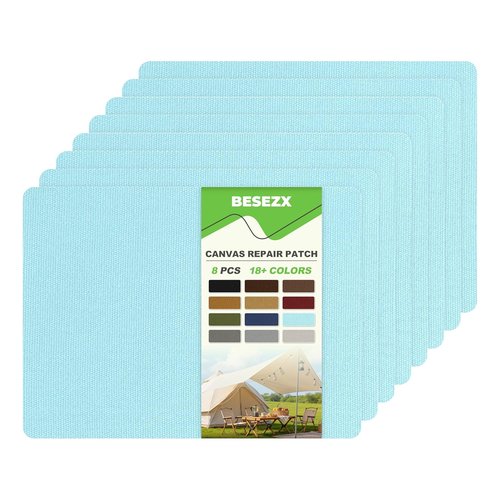 Besezx Canvas Repair Patch - Waterproof Self-Adhesive Fabric Tape | 8PCS, 7.87x5.9 Inches (Blue)