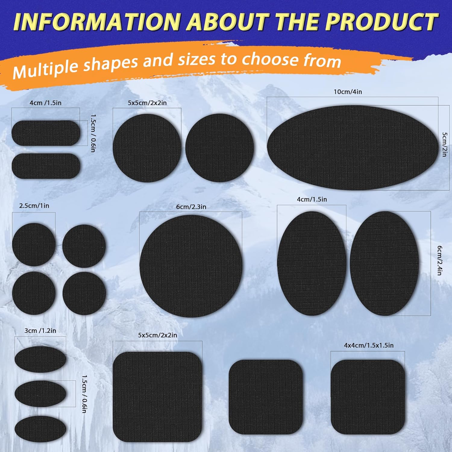 Tenacious | Down Jacket Repair Patch Kit - Waterproof Self-Adhesive Fabric Patches (18 Pcs, Black)