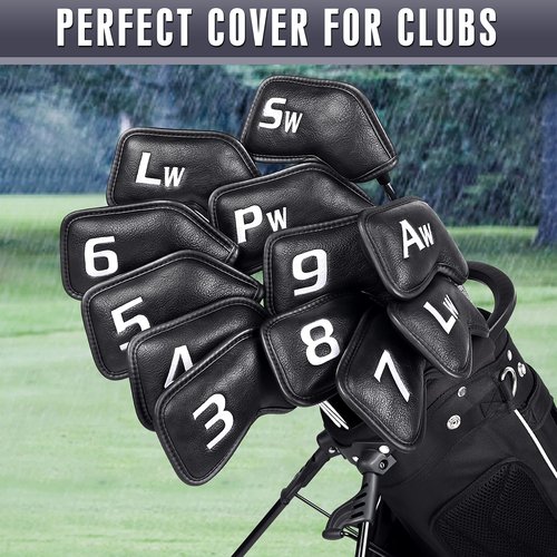 CHAMPKEY Premium Golf Club Covers for Men 12 Pack - Comfortable Polyurethane Golf Iron Covers - Ideal Golf Head Covers for Clubs