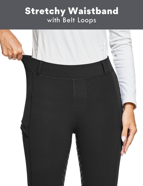 FitsT4 Sports Women's Winter Horse Riding Pants with Zipper Pockets Full Seat Riding Tights Fleece Lined Equestrian Breeches for Women Black XS