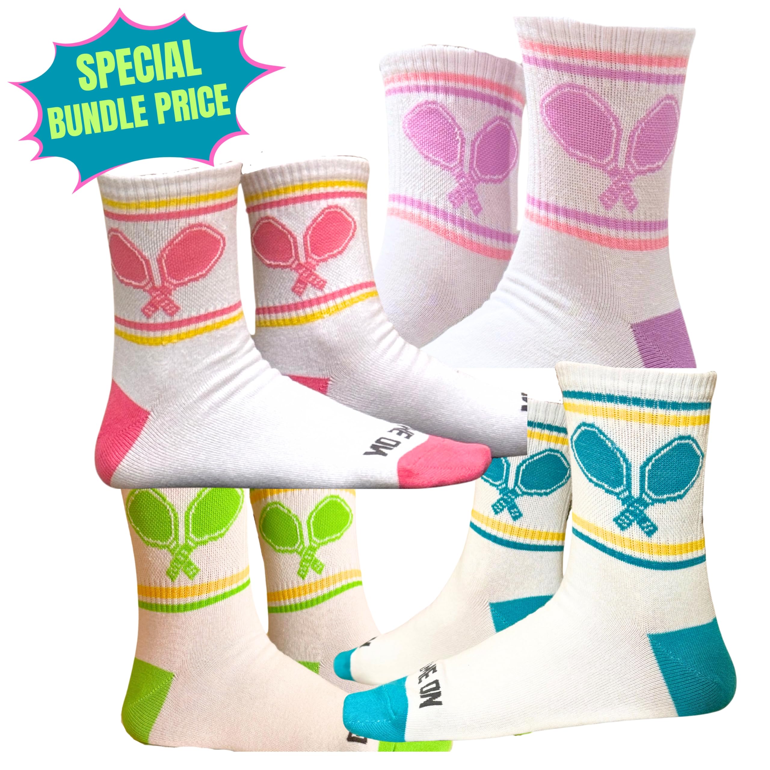 PBF Pickleball Socks Womens Gift Quarter Length Multicolor Bundle Paddles Athletic Moisture Wicking Dri Fit Cotton