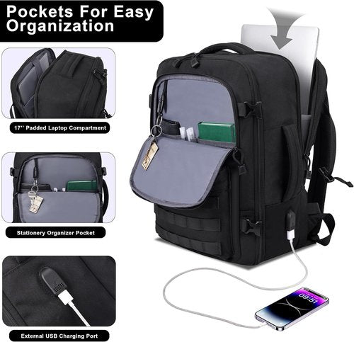 MOZETO TSA Approved Carry-On Backpack - Extra Large Tactical Travel Bag | Water-Resistant Lightweight Design