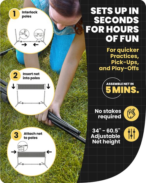 TrailBuddy Boulder Sports All-in-One Pickleball & Badminton Set - Portable, Adjustable Net with Paddles & Rackets