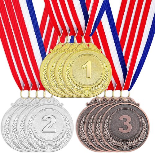 Award Medals | 1st, 2nd, 3rd Place Gold, Silver, Bronze Metal Medals with Neck Ribbon - 2 Inches