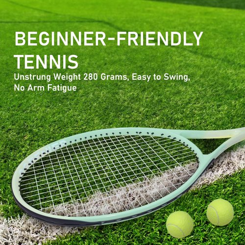 OGEENIER 27" Tennis Racket for Adults, Pre-Strung Tennis Racquet for Beginners, Lightweight and Recreational Rackets with 1 Overgrip and 3 Tennis Balls