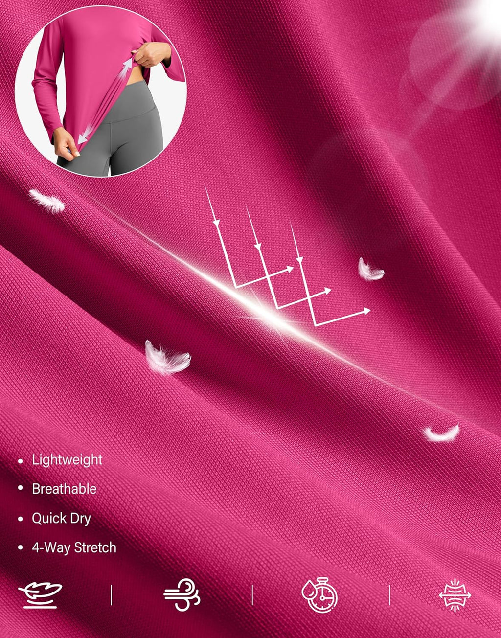 SANTINY Lightweight Long Sleeve Workout Tops for Women Breathable Gym Yoga Athletic Running Hiking Top UPF 50+ Sun Shirts