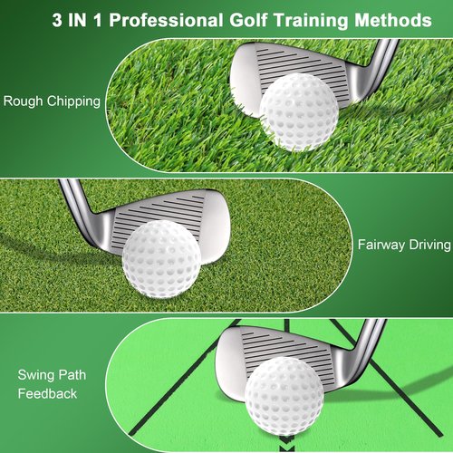 TROLLBIRD Dual-Turf Golf Hitting Mat with Replaceable Velvet Mat Golf Training Accessories for Swing Path Feedback 12.6"x16.5" Golf Practice Trainer Matt for Men Women Kids