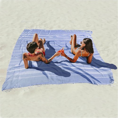 Giant Boho Throw Blanket - Extra Large Turkish Beach Towel for Outdoor Picnics & Family Camping - Navy