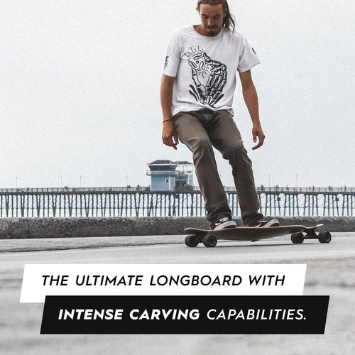 Magneto Bamboo Carving Longboard Skateboard Wood Deck - Drop-Through Deck for Stable Cruising - Longboard with Gold Bearings & Aluminum Trucks - 250 lb Weight Capacity, 38.5in x 9in