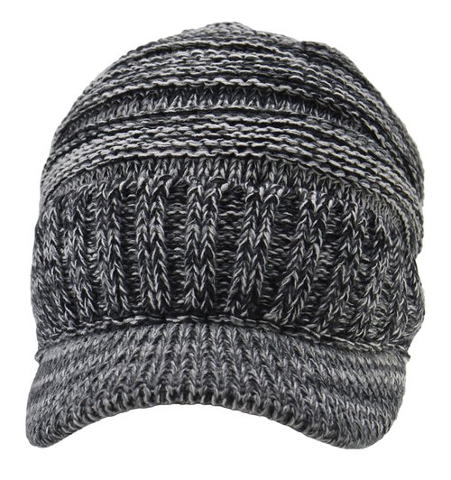 C.C Trendy Warm Oversized Chunky Soft Oversized Ribbed Slouchy Knit Hat with Visor Brim (Black Mix)