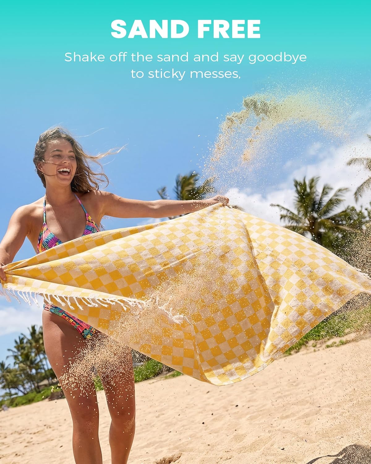 Skiennix Checkered Plaid Cotton Beach Towel - Extra Large, Soft & Fast Drying, Sand Proof, Compact