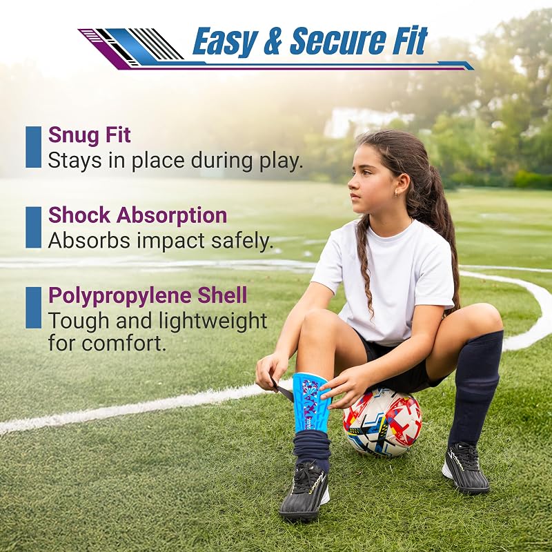 Vizari Shin Guards with Ankle Protection - Kids to Adults, Lightweight & Durable (Blue/Maroon, Small) - Secure Slide-On Soccer Shinguards