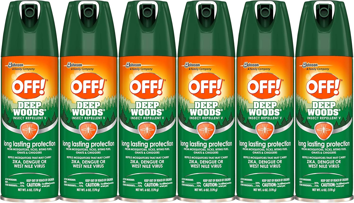 OFF! Deep Woods Insect Repellent - 25% DEET for 8 Hours of Mosquito & Tick Protection | 6 oz (Pack of 6)