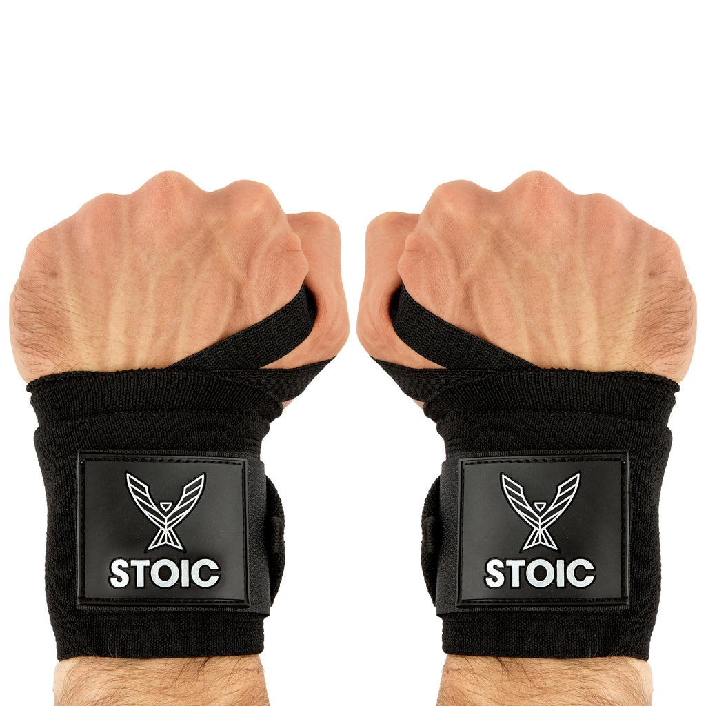 Wrist Wraps weightlifting, powerlifting, cross training, bodybuilding with thumb loop. Professional grade for gym workout, men and women weight lifting and strength training by Stoic - Black 36 Inch