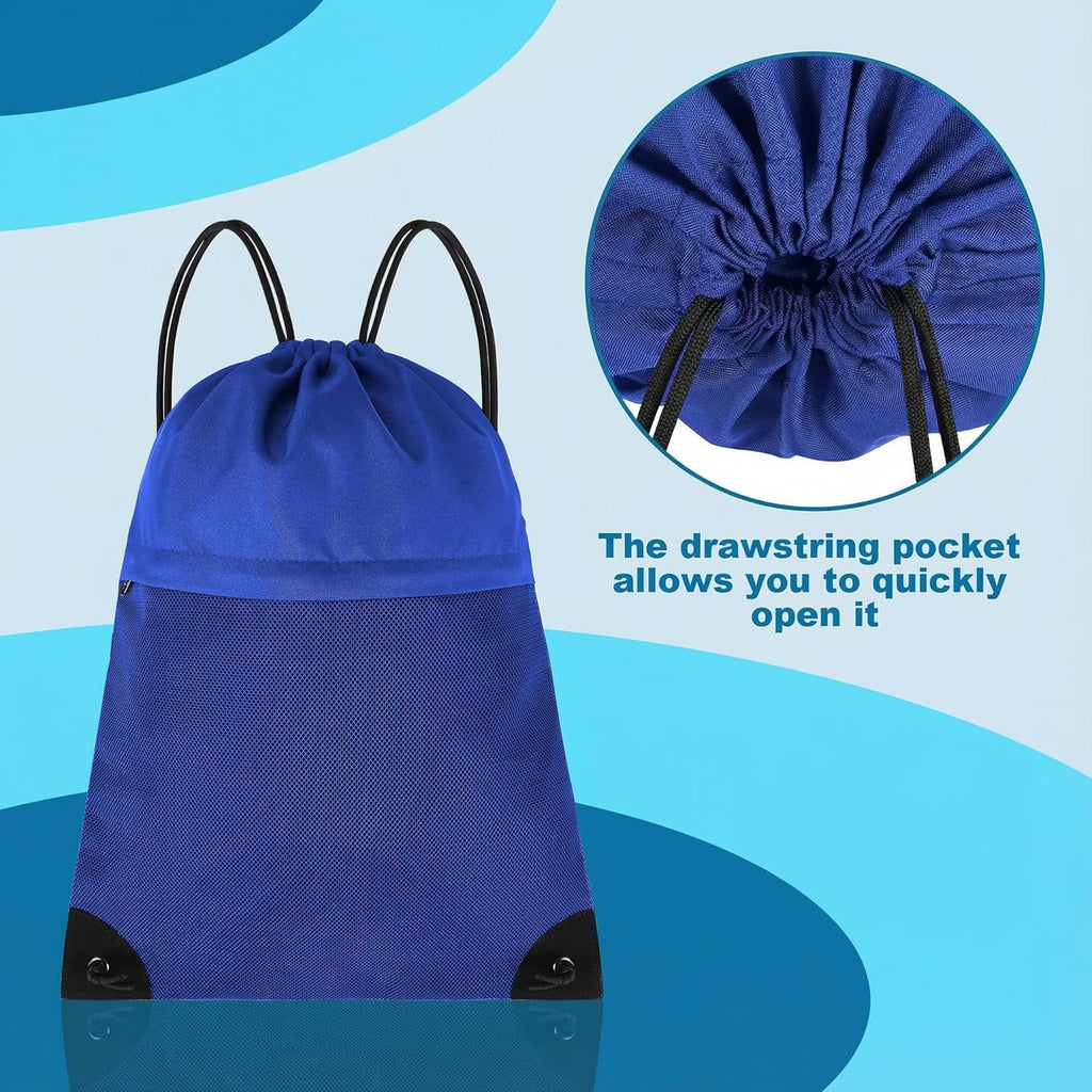 Skiennix Drawstring Backpack Gym Bag - Lightweight Cinch Sports Sackpack for Travel & Yoga, Blue