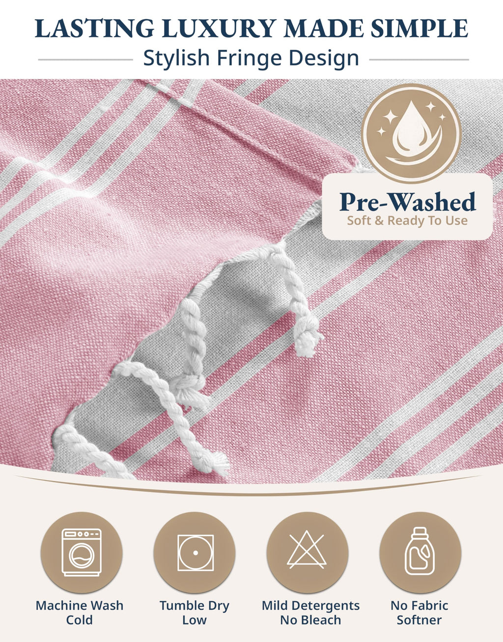LANE LINEN Turkish Beach Towel Set of 4 - Beach Towels, Pre-Washed Pool Towel, Extra Large Beach Towel, Quick Dry & Sand Free, Absorbent Travel Towel, 39"x71" - Candy Pink