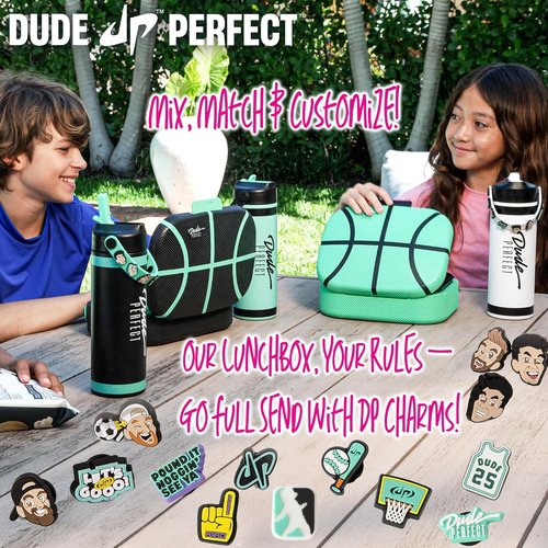 Dude Perfect Lunch Box - Leak Proof Bento Box with Snap Tight Lid & Adjustable Divider | Black