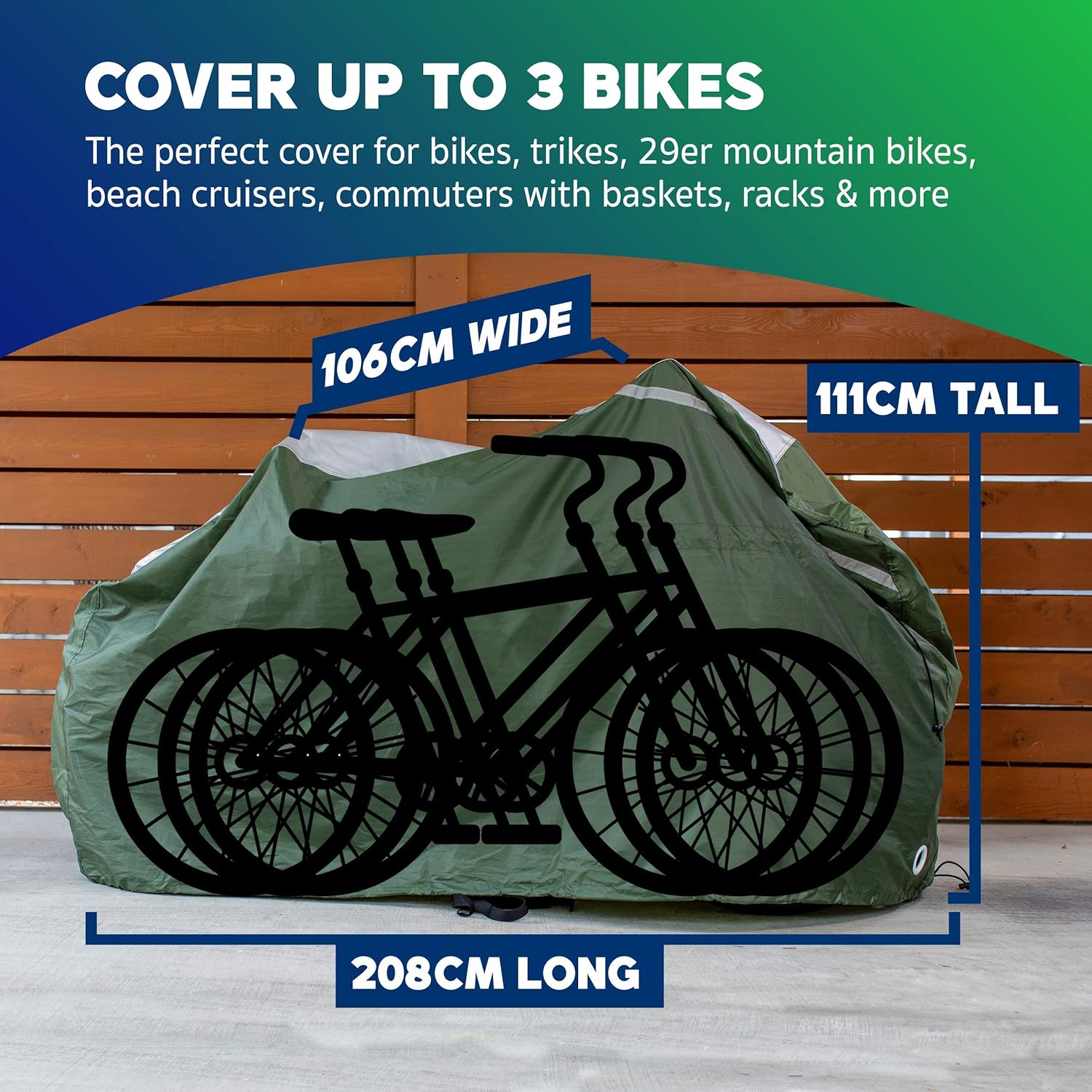 YardStash Bike Cover - XXL Waterproof & Weatherproof Bicycle Storage Solution | Reflective Green Tarp for Bikes, Trikes & E-Bikes