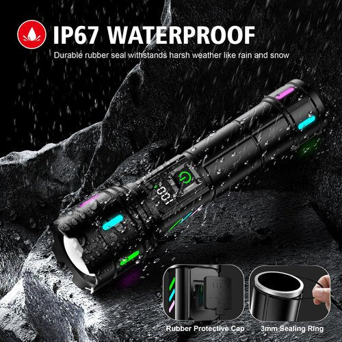 Flashlight 20000 High Lumens Rechargeable - 30W Super Bright LED Flash Light with LCD Display | 3937ft Beam & 12H Long Lasting USB C Powerful Handheld Flashlight for Home, Camping, Hiking, Emergency
