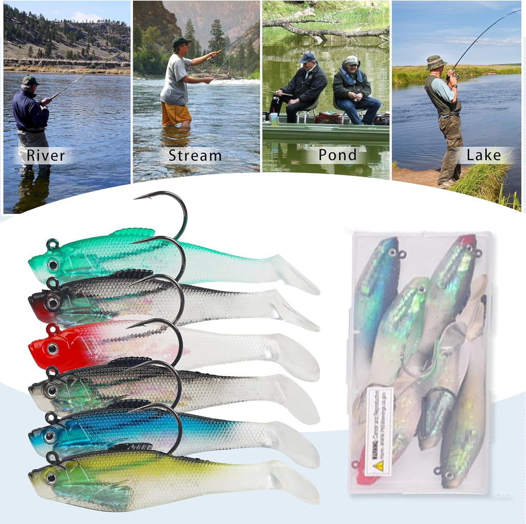 Skiennix Pre-Rigged Swimbaits - 6/12pcs Paddle Tail Swim Baits for Bass, Trout & Walleye Fishing