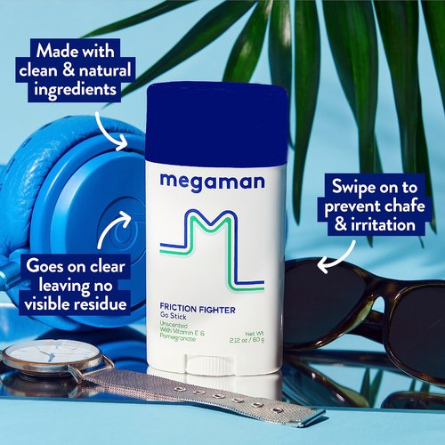 Megababe Megaman Friction Fighter Go Anti-Chafe Stick | Prevents skin chafe & irritation | Thighs, arms, & more | 2.12 oz