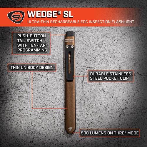 Streamlight 88841 Wedge SL 500-Lumen Max 100-Lumen Standard 1,600-Candela Ultra-Thin Rechargeable EDC Inspection LED Flashlight, Coyote