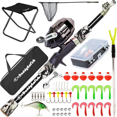 DaddyGoFish Kids Fishing Pole - Rod Reel Combo Tackle Box Starter Set - First Year Small Dock Gear Kit for Boys Girls Toddler Youth Age Beginner Little Children Junior Anglers