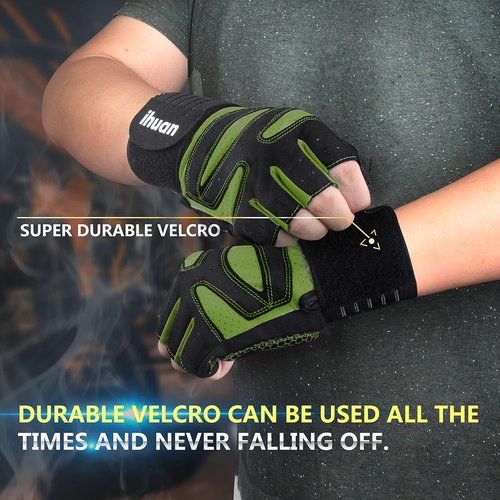 Ihuan Weight Lifting Gym Gloves - Ventilated Design with Wrist Wrap Support | Full Palm Protection for Men & Women