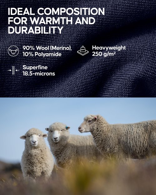 DANISH ENDURANCE Merino Wool Men's Thermal Tops for the Extreme Cold, Warm Thermal Underwear for Winter, Black, Large