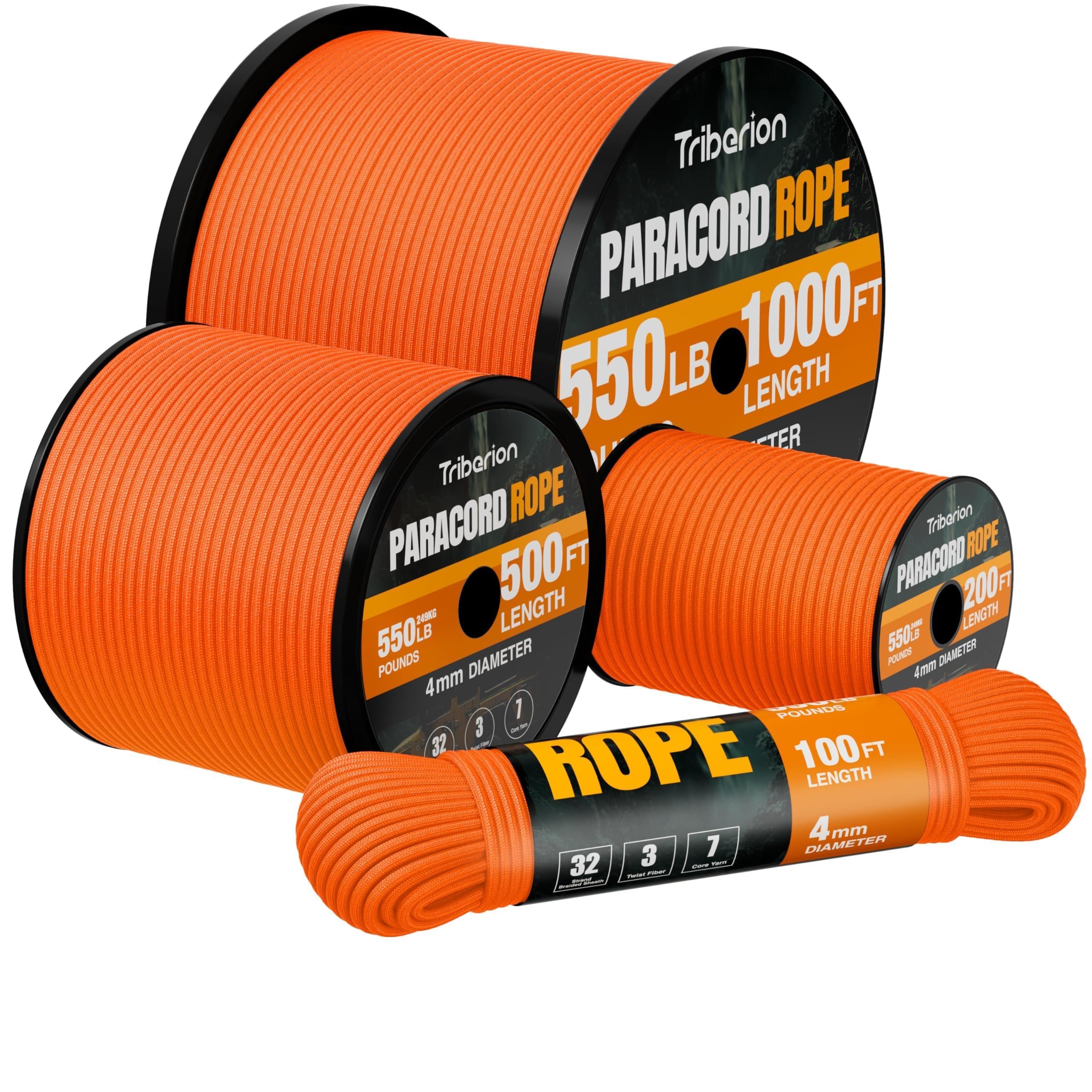 Paracord Rope 550 lb - 200ft 5/32" Parachute Cord 4MM 7-Strand para Cord - Heavy Duty Spool String for Survival,Camping Gear, Survival Bracelet, Clothesline - Orange