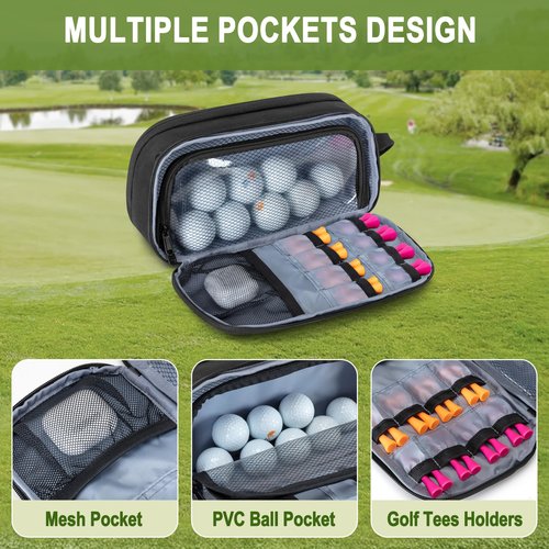 GOBUROS Golf Glove Holder Case with 2 Glove Shaper, Protective Golf Ball Bag Accessory Storage Organizer for Tees Balls Markers, Golf Gifts for Men Women, Black